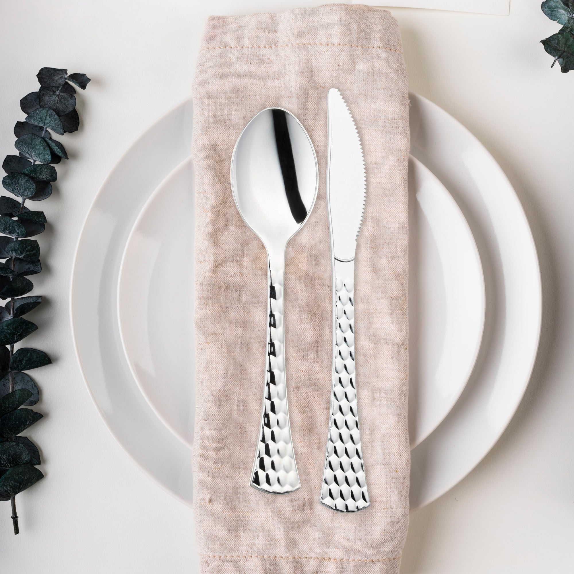 Shiny Silver Glamour Cutlery Disposable Plastic Spoons