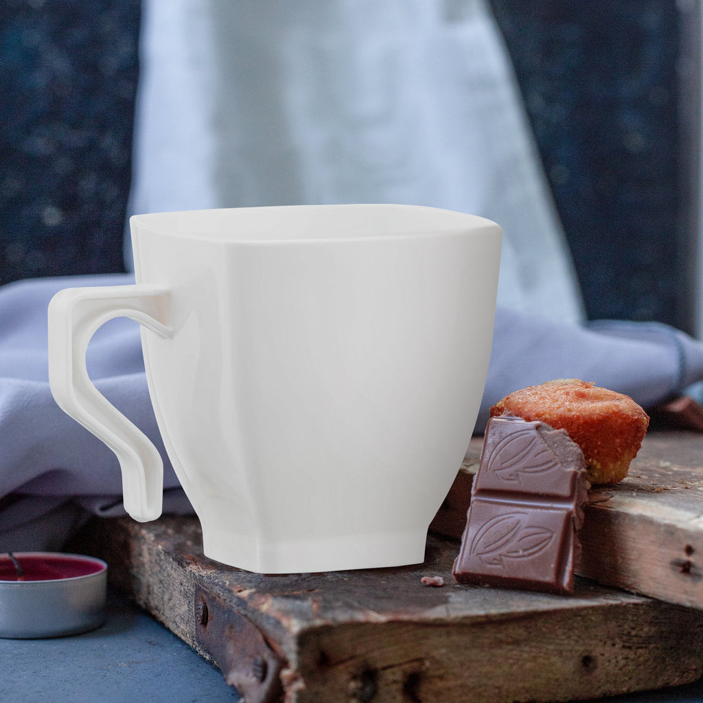 White Square Plastic Mini Coffee Tea Cups (2 oz. )