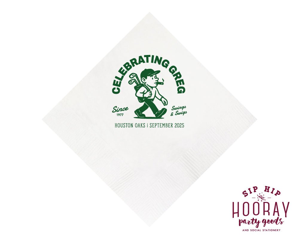 Personalized Golf Birthday Beverage Cocktail Napkins
