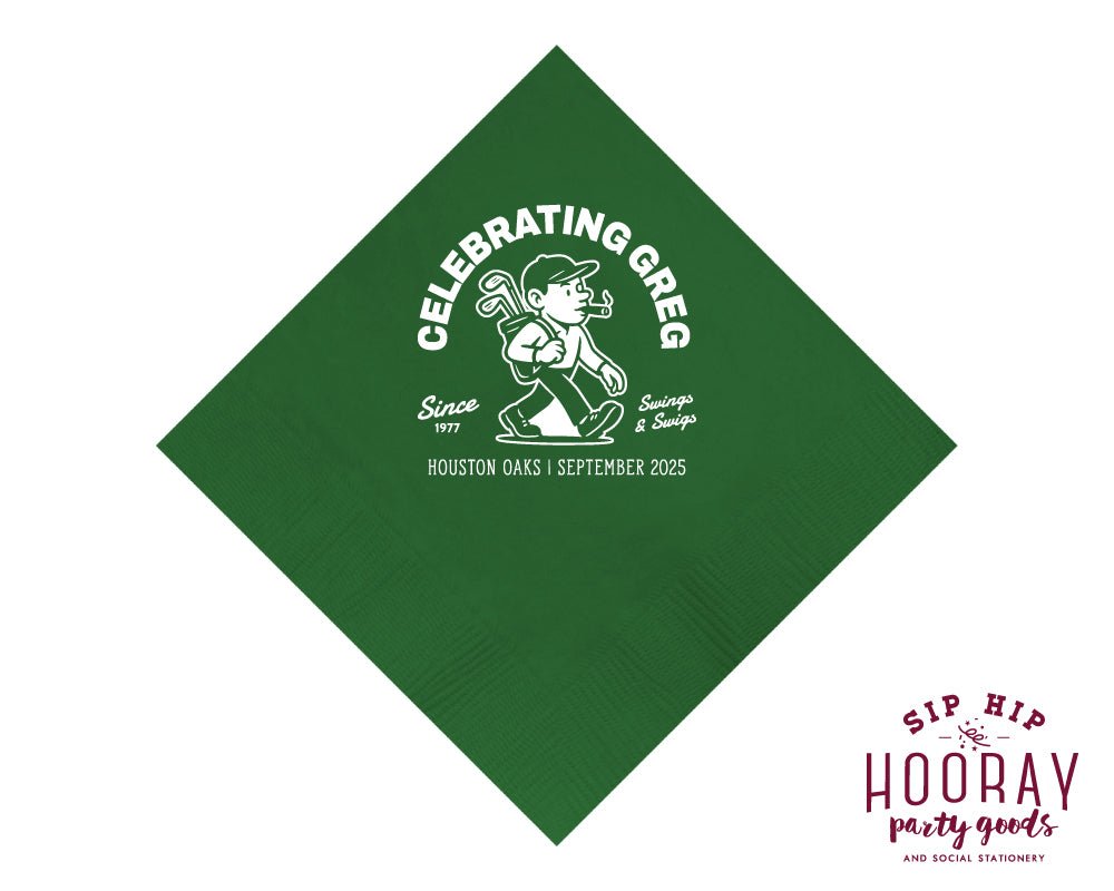 Personalized Golf Birthday Beverage Cocktail Napkins