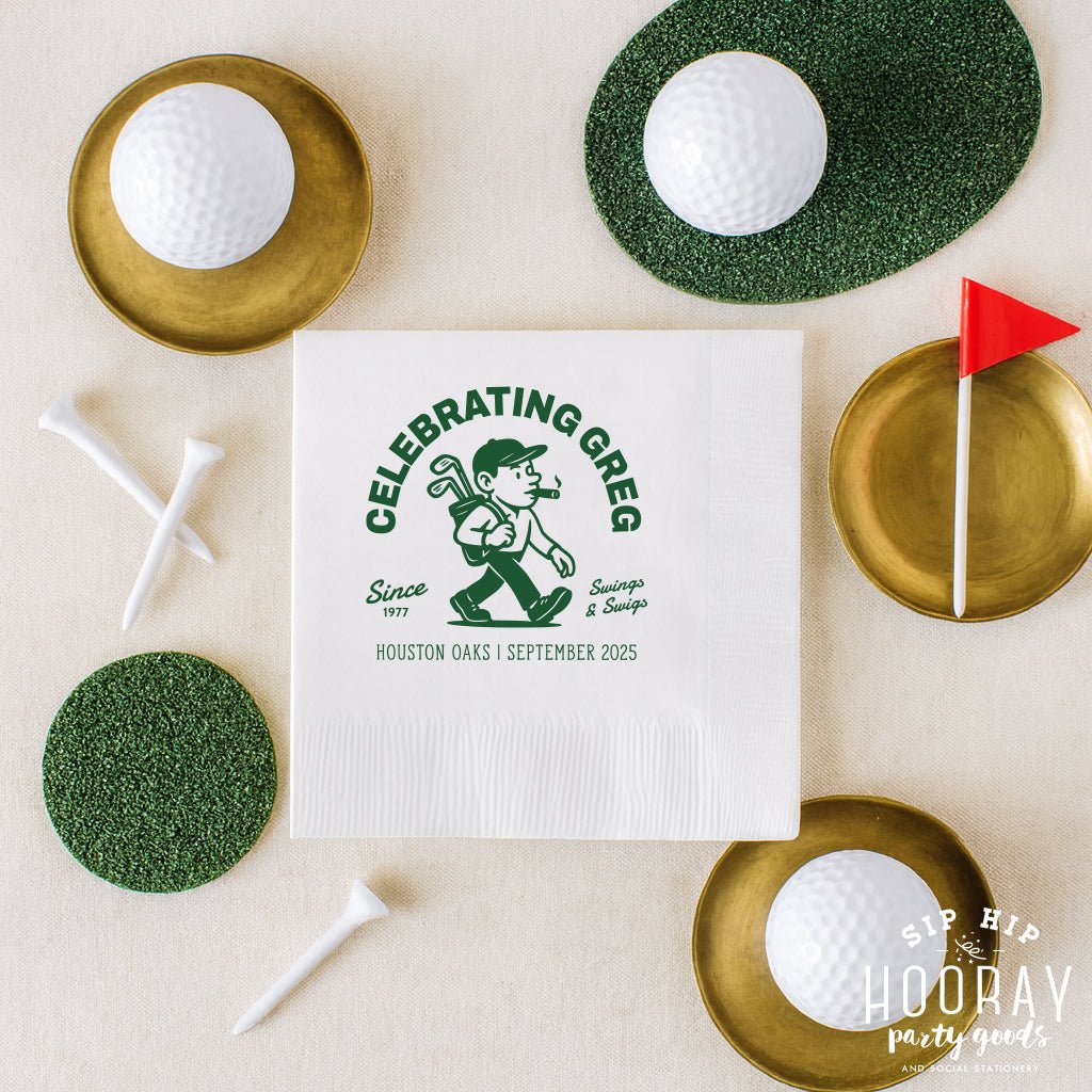 Personalized Golf Birthday Beverage Cocktail Napkins