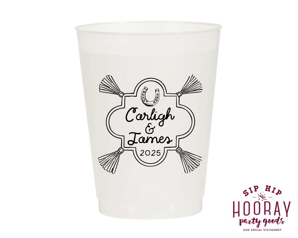 Personalized Western Wedding Horseshoe Frosted Cups