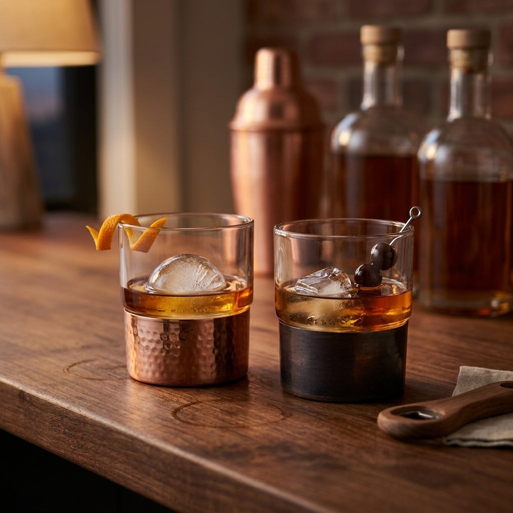 Copper Base Whiskey Glasses Set of Two in Gift Box