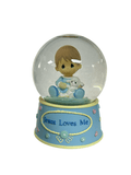 Precious Moments Baby Boy Musical Water Globe Plays "Jesus Loves Me"