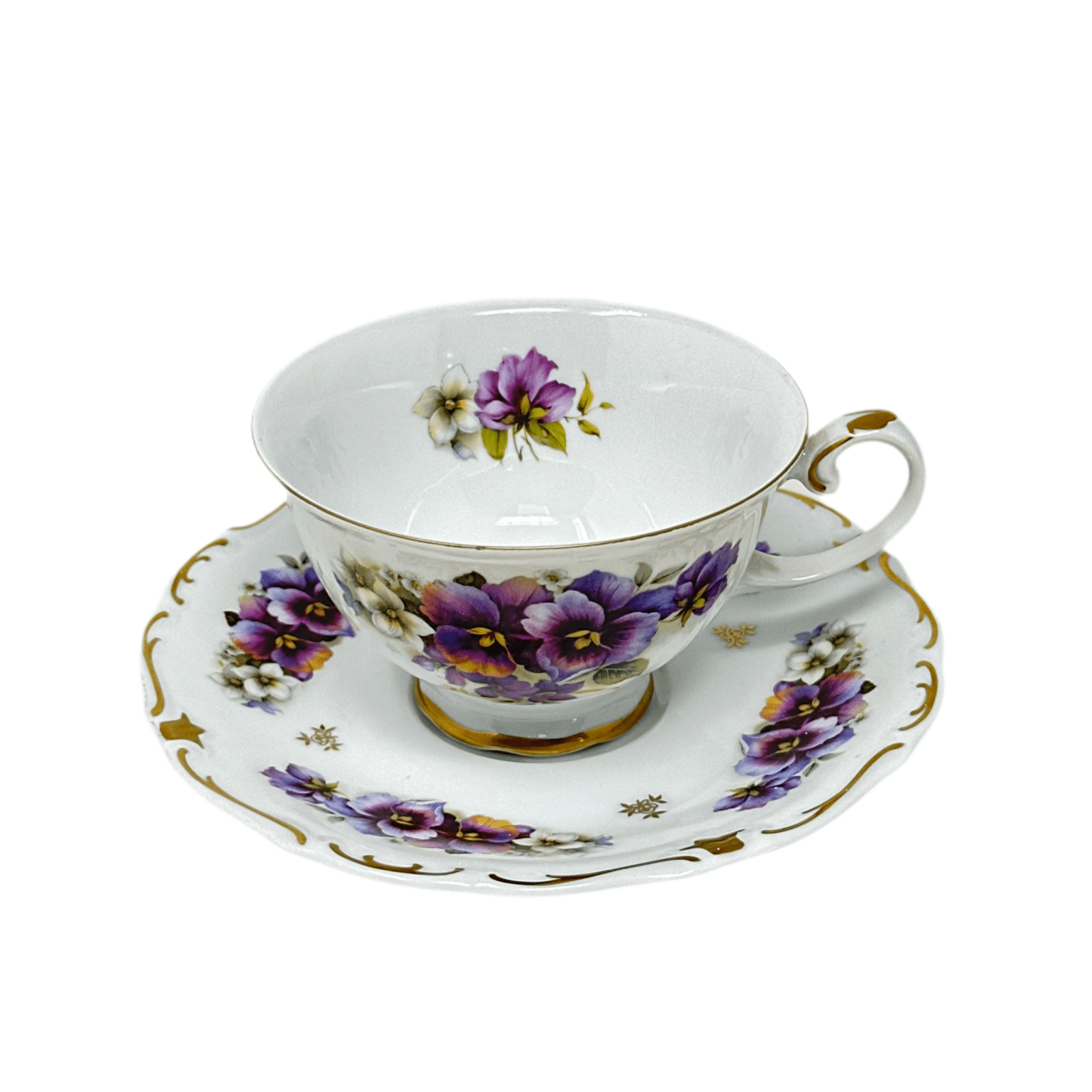 Reichenbach Vintage Purple and White Flower Cup & Saucer Set