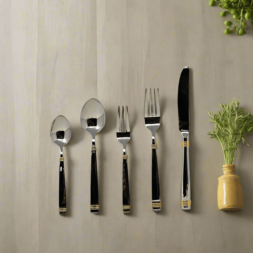 Retroneu Orion ( Gold Accent) - 5 Piece Place Setting Flatware Set