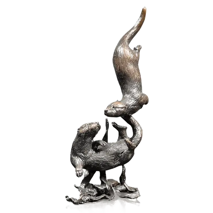 Richard Cooper Bronze Animals Collection Otter Pair Playing Figurine