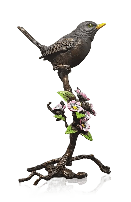 Richard Cooper Bronze Birds Collection Blackbird with Blossom Figurine