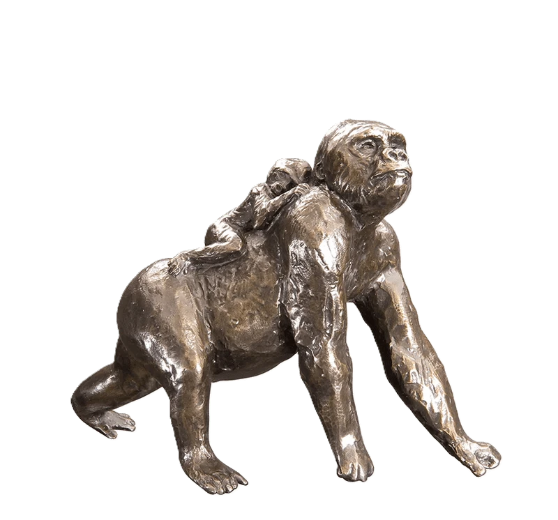 Richard Cooper Bronze Gorilla with Baby Figurine