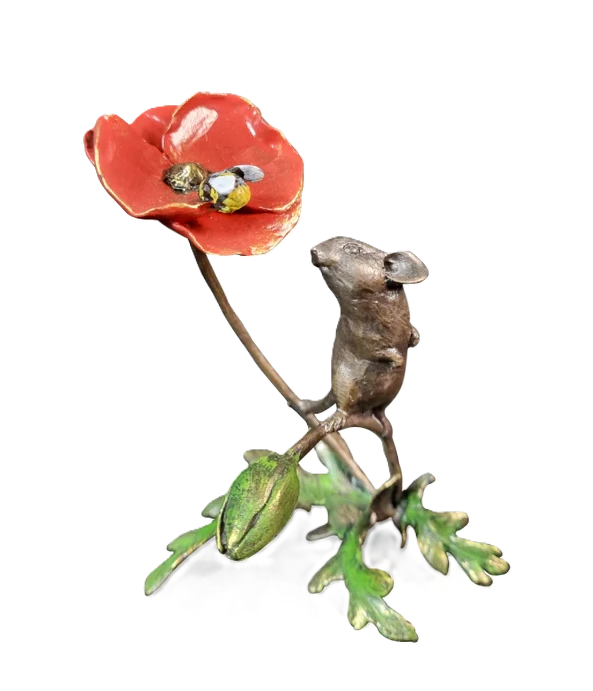 Richard Cooper Bronze Mice Collection Mouse with Honey Bee Figurine