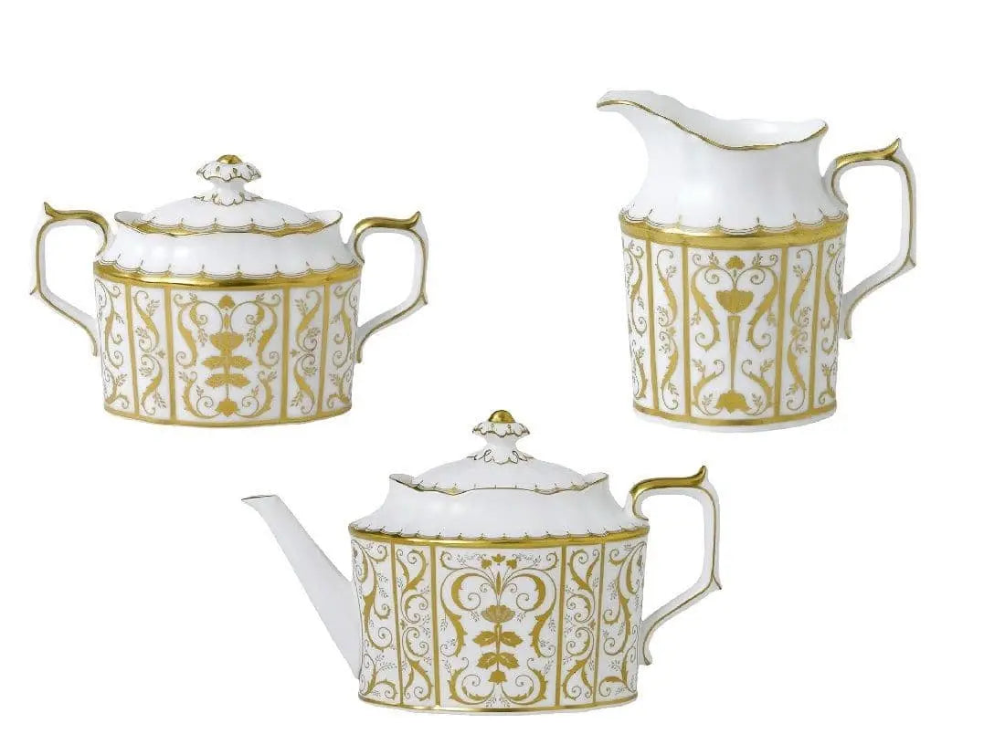 Royal Crown Derby Darley Abbey White 3pc Tea Set Bone China Porcelain