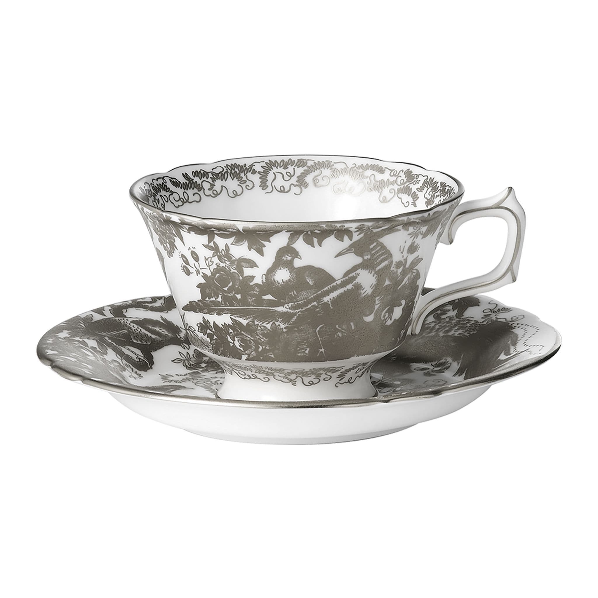 Royal Crown Derby Palladium Aves Breakfast Cup & Saucer
