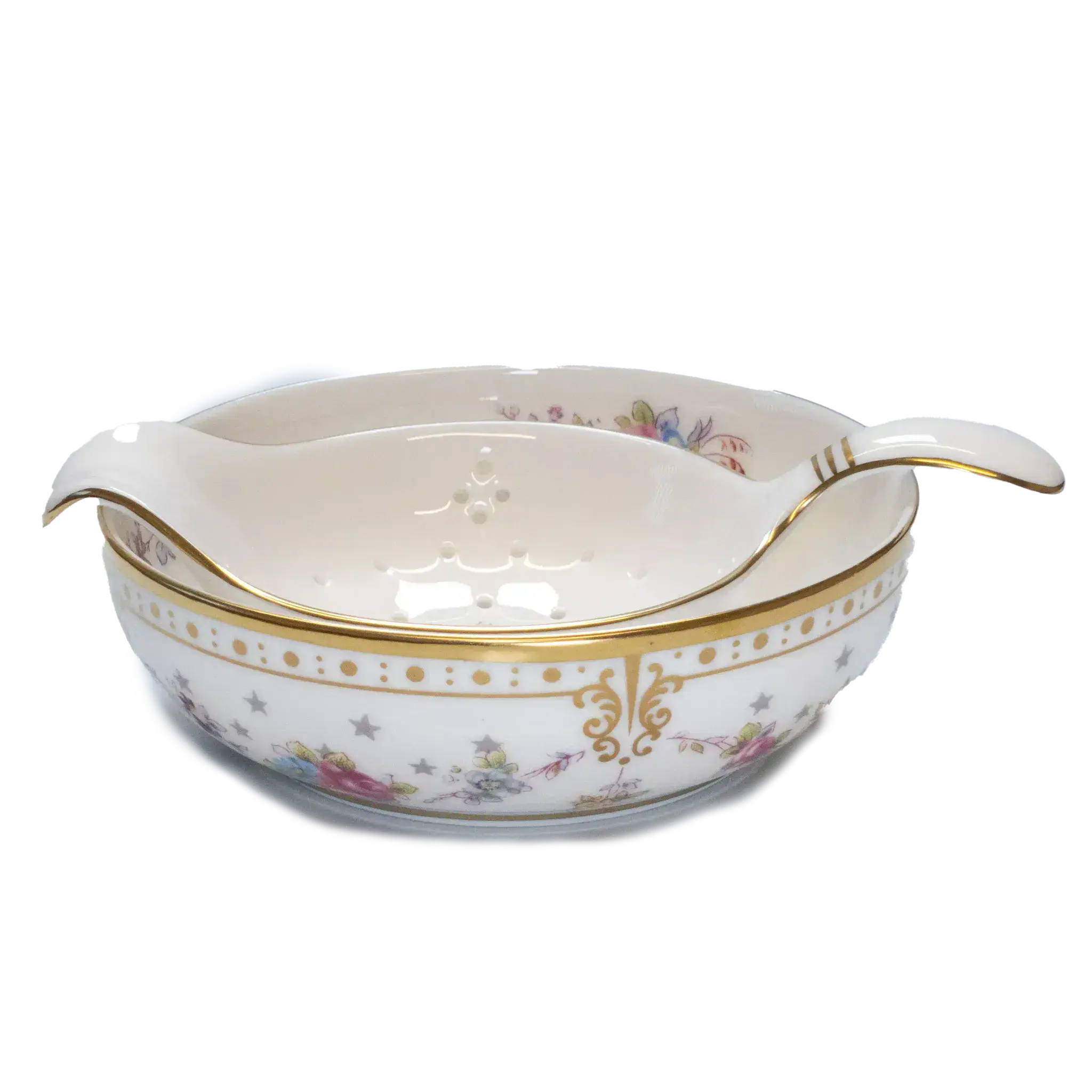 Royal Crown Derby Antoinette Tea Strainer & Drip Bowl
