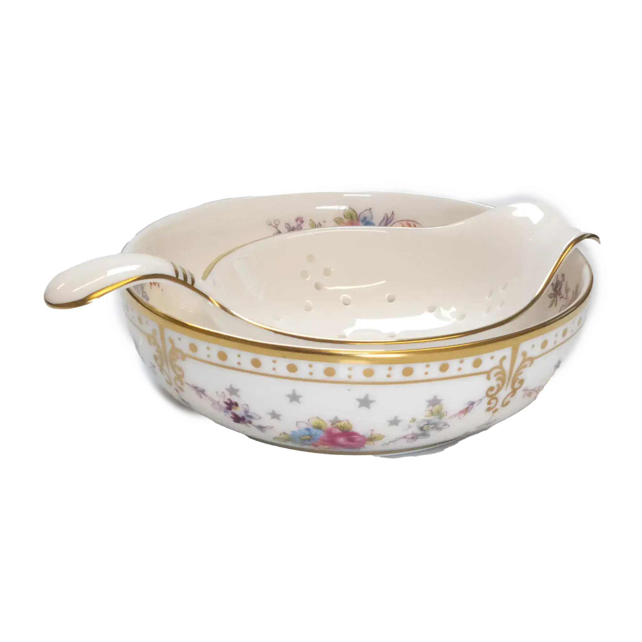 Royal Crown Derby Antoinette Tea Strainer & Drip Bowl