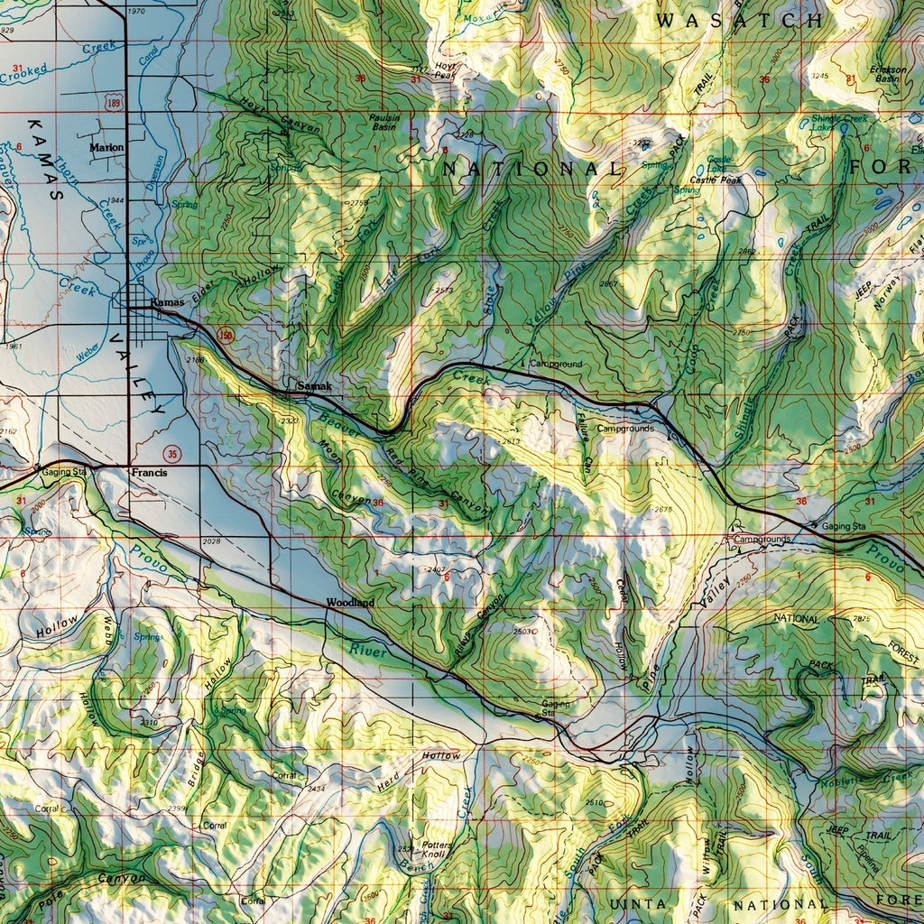 Salt Lake City, Utah 1980 Shaded Relief Map - No Frame