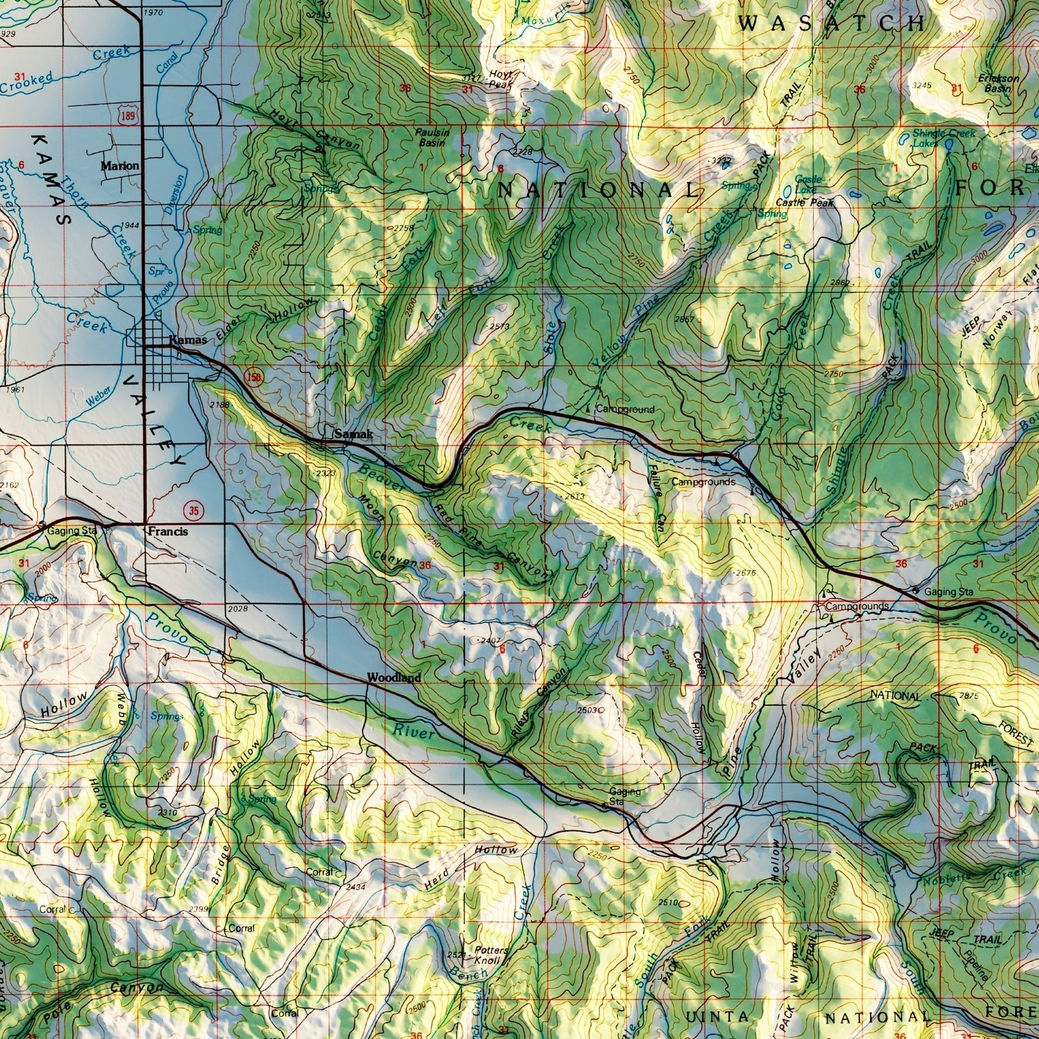Salt Lake City, Utah 1980 Shaded Relief Map - No Frame