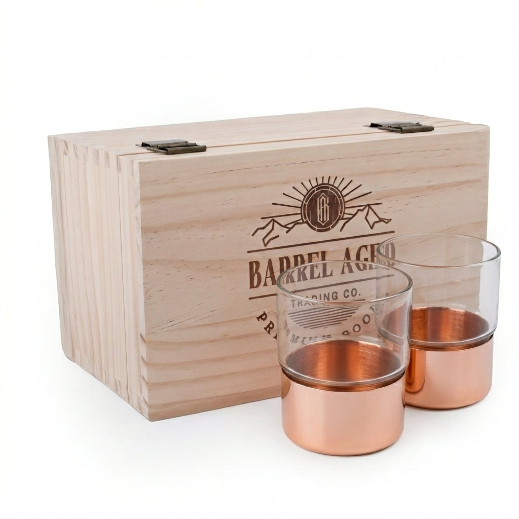 Set of two Copper Base Whiskey Glasses in Collector's box