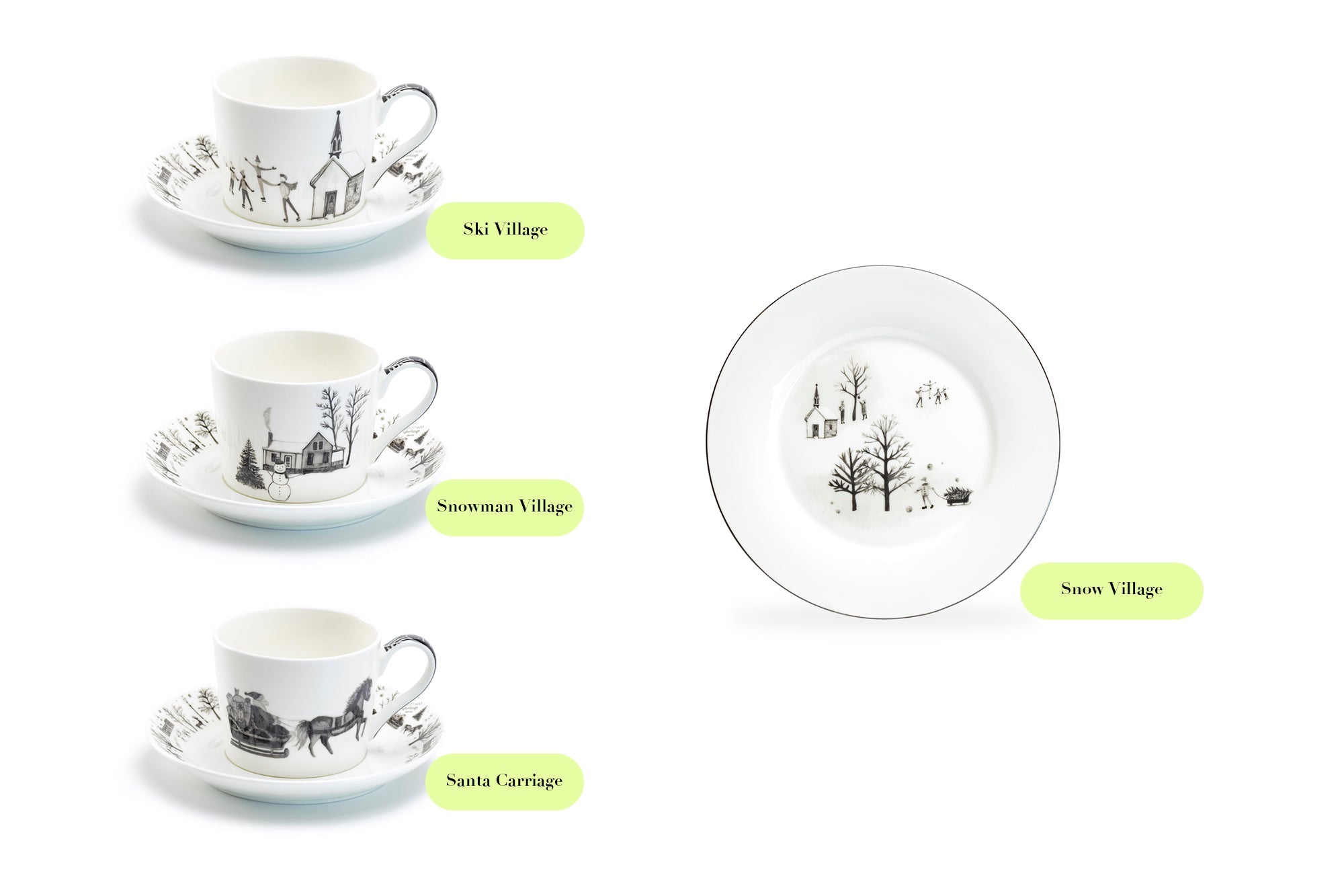 7.5" Winter Wonderland Snow Village Bone China Dessert Plate