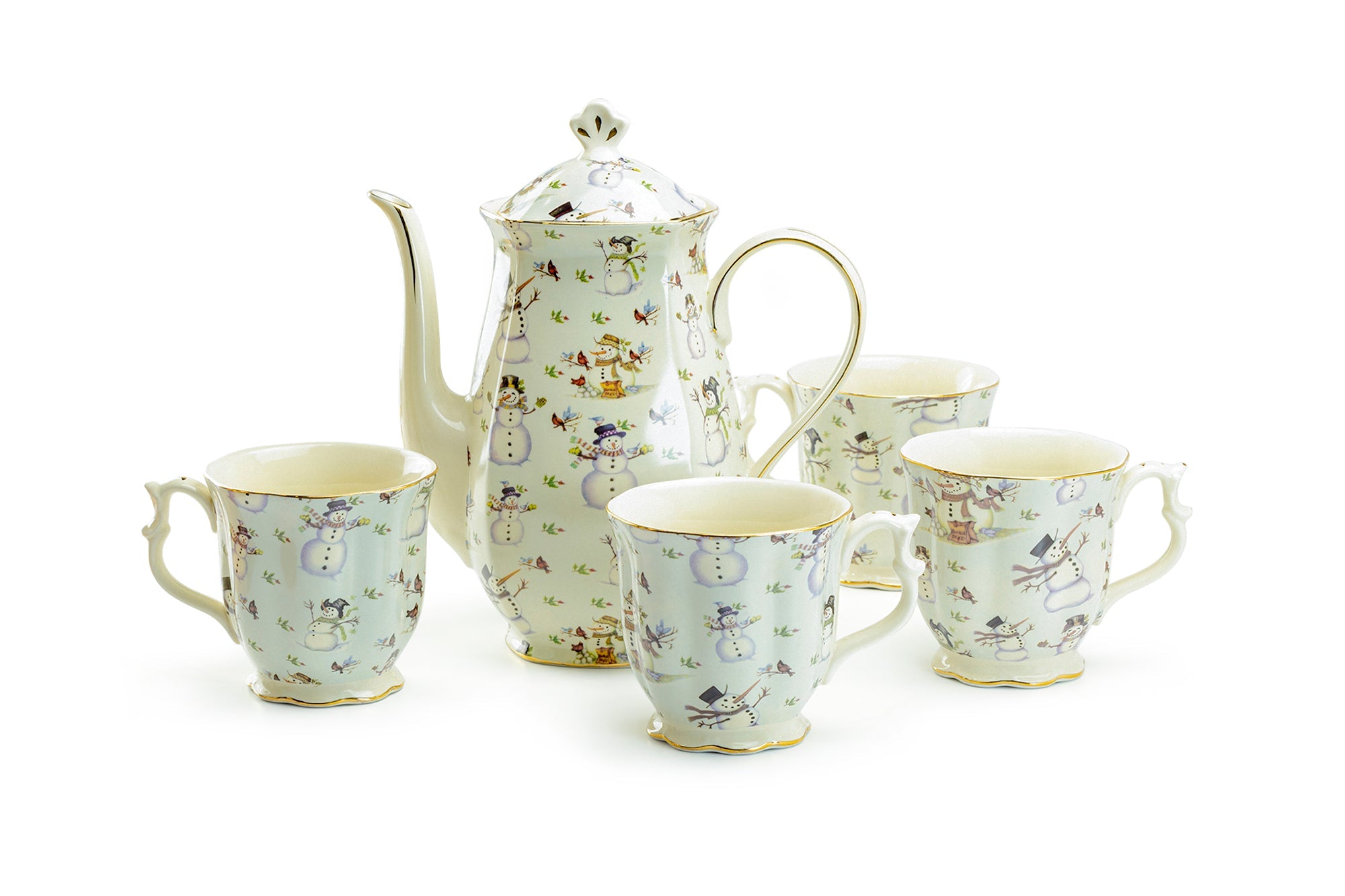Holiday Snowmen Chocolate Pot with Mugs Set