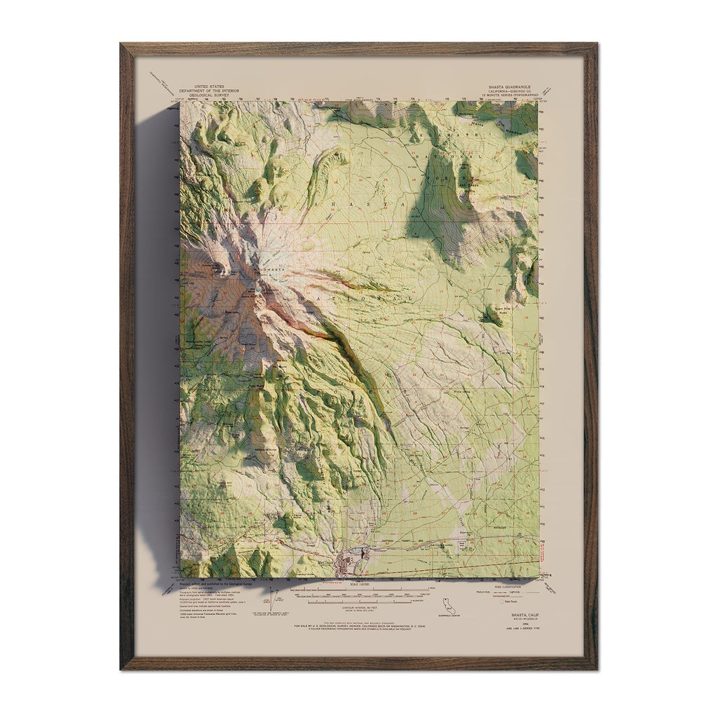 Shasta, California 1954 Shaded Relief Map - No Frame