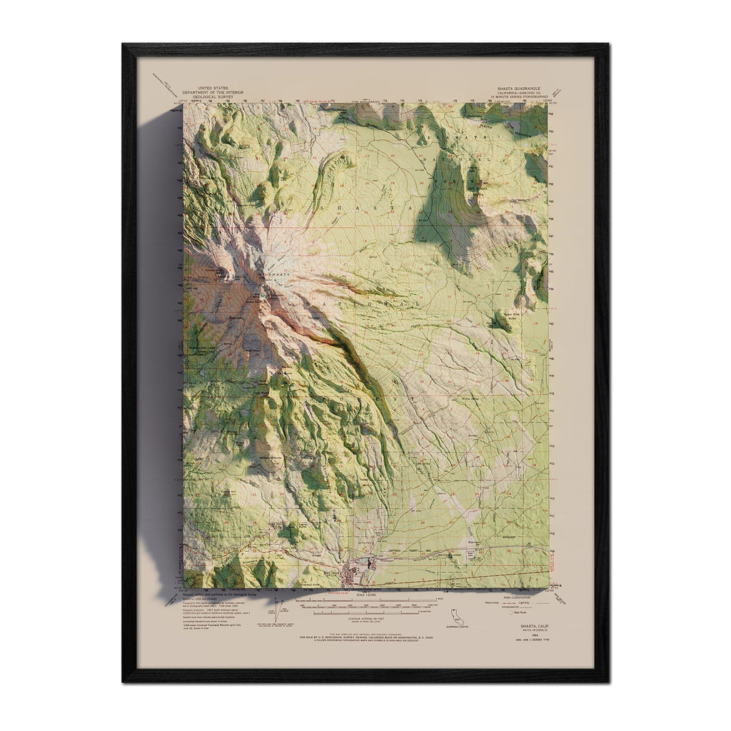 Shasta, California 1954 Shaded Relief Map - No Frame