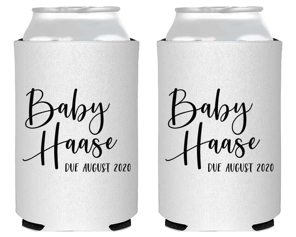 Simple Script Modern with Due Date Baby Shower Foam Can Cooler