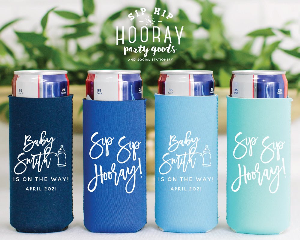 Sip Sip Hooray Baby Shower Neoprene Slim Can Cooler