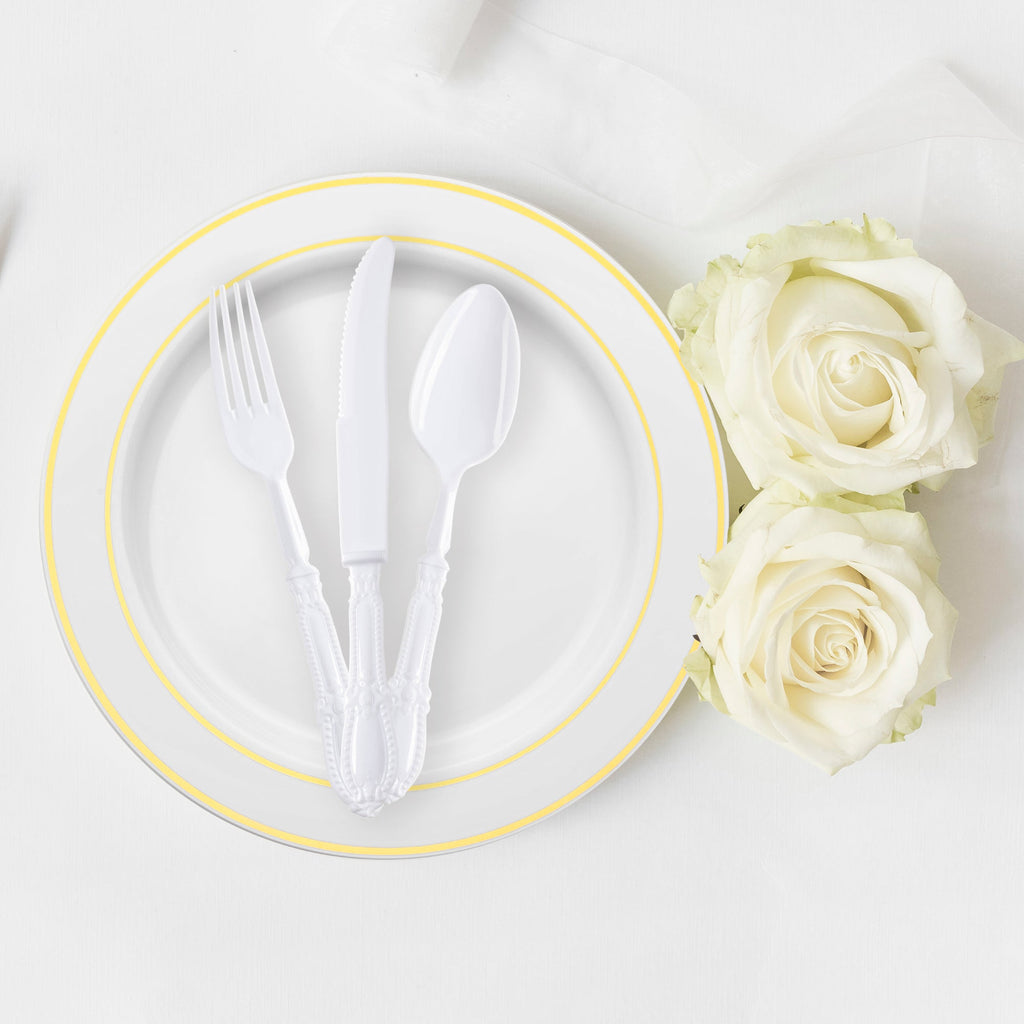 White Baroque Disposable Plastic Dinner Knives