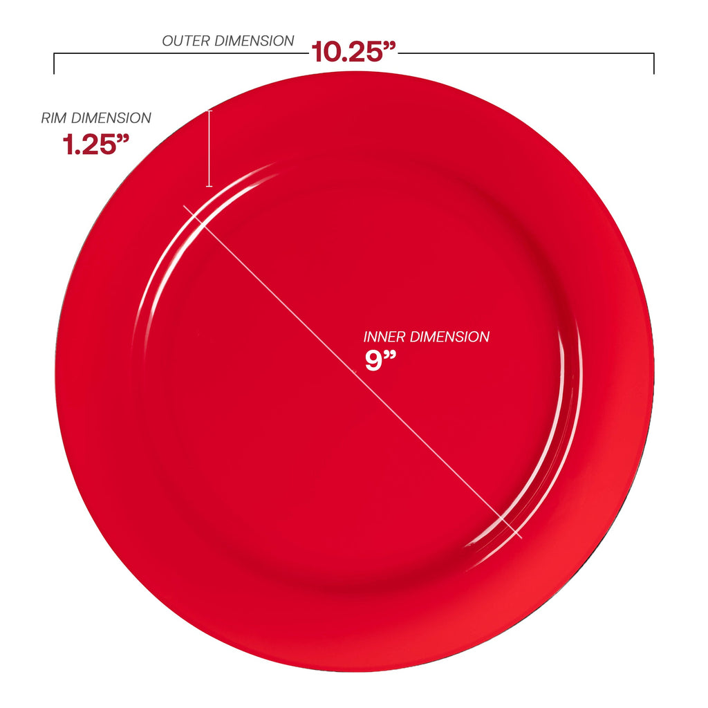 Solid Red Holiday Round Disposable Plastic Dinner Plates (10.25")