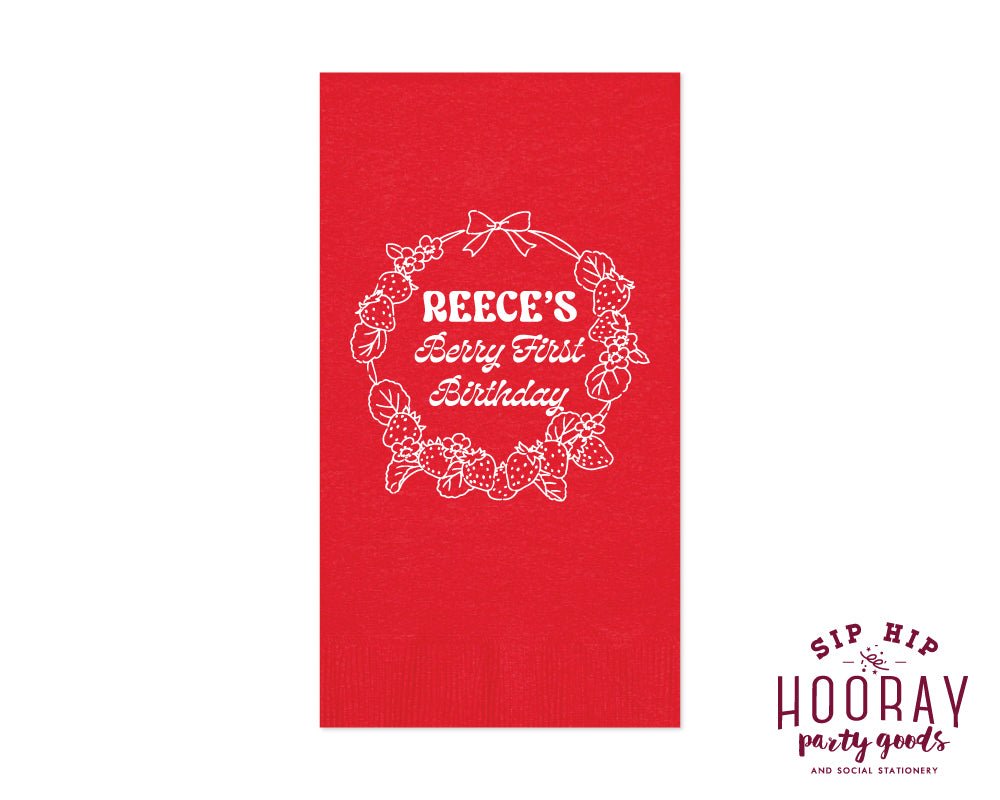 Strawberry Wreath Berry First Birthday Guest Towels