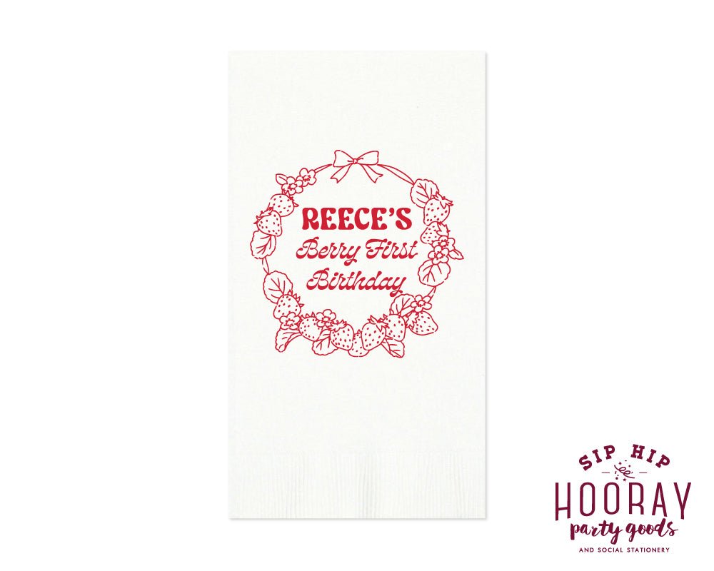Strawberry Wreath Berry First Birthday Guest Towels