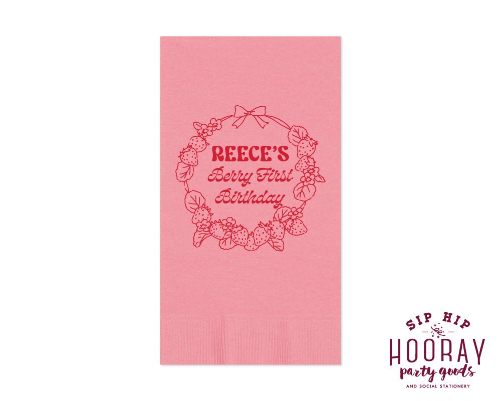 Strawberry Wreath Berry First Birthday Guest Towels