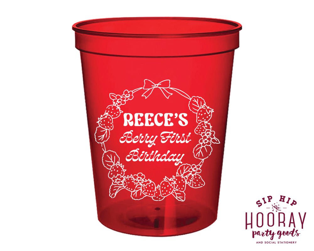 Strawberry Wreath Berry First Birthday Stadium Cups