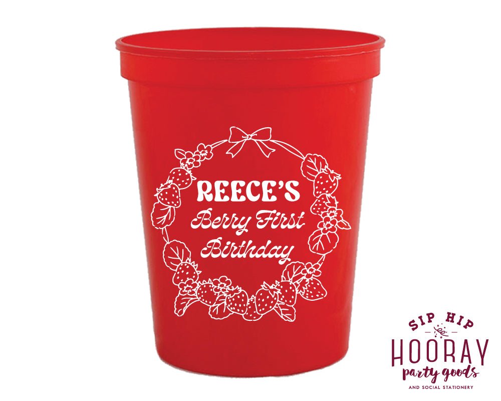 Strawberry Wreath Berry First Birthday Stadium Cups
