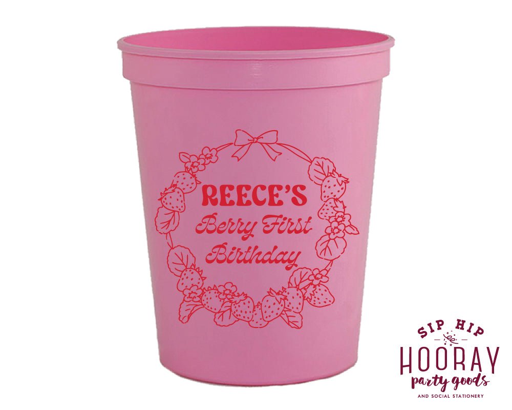 Strawberry Wreath Berry First Birthday Stadium Cups