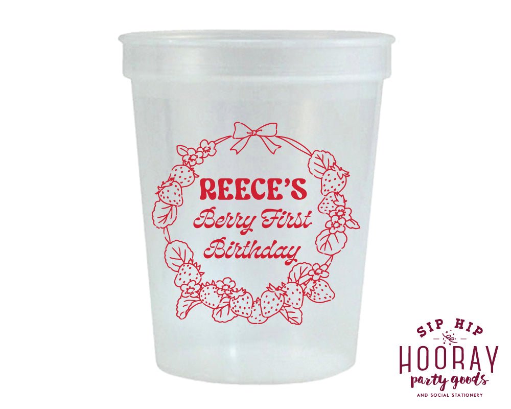 Strawberry Wreath Berry First Birthday Stadium Cups
