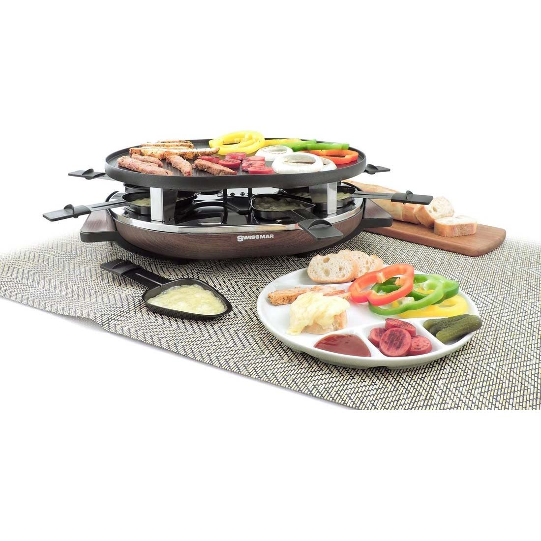 Swissmar Matterhorn Raclette Party Grill with Granite Stone Top and Wood Base