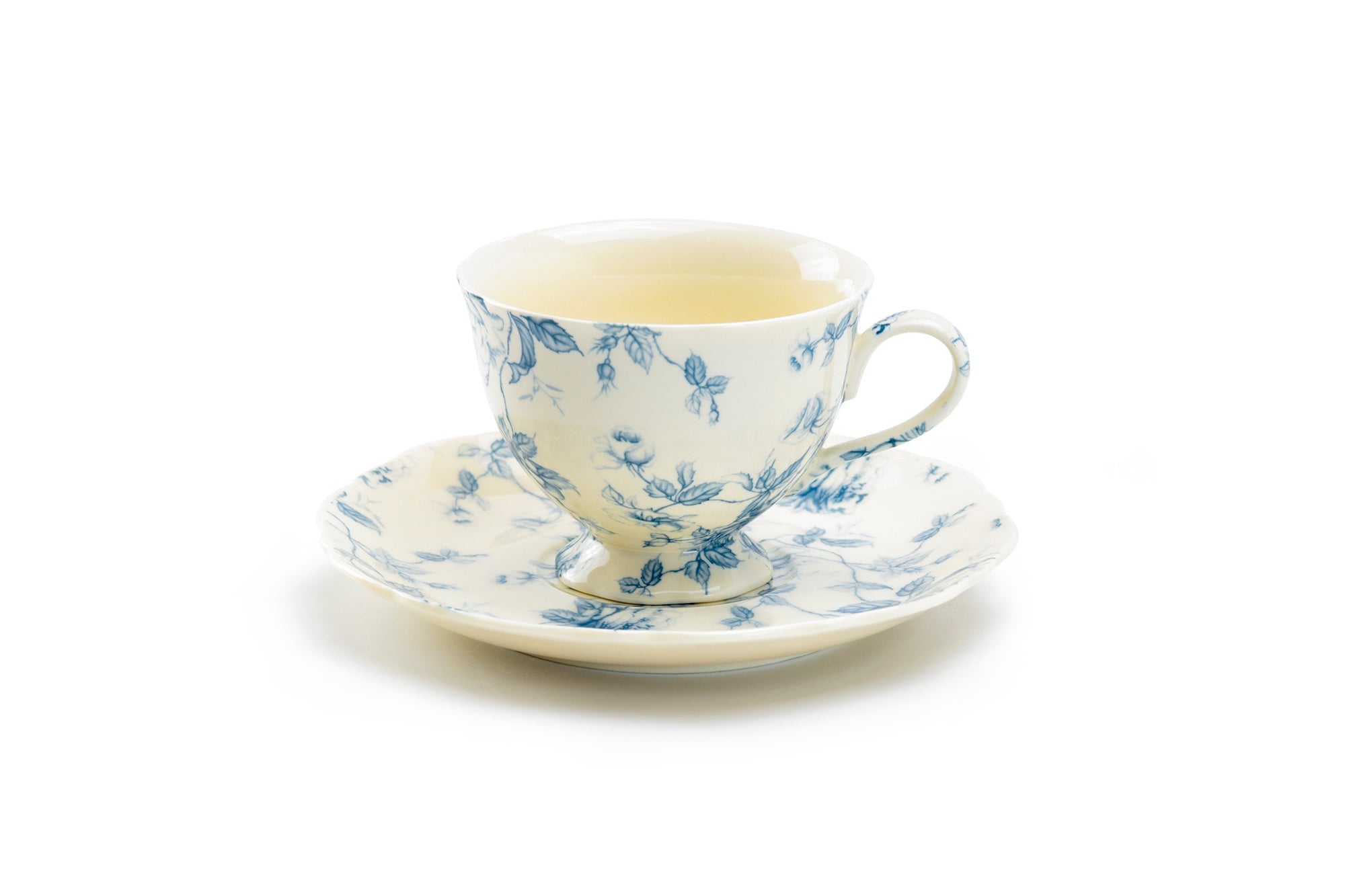 Blue Rose Toile Fine Porcelain Tea Cup and Saucer