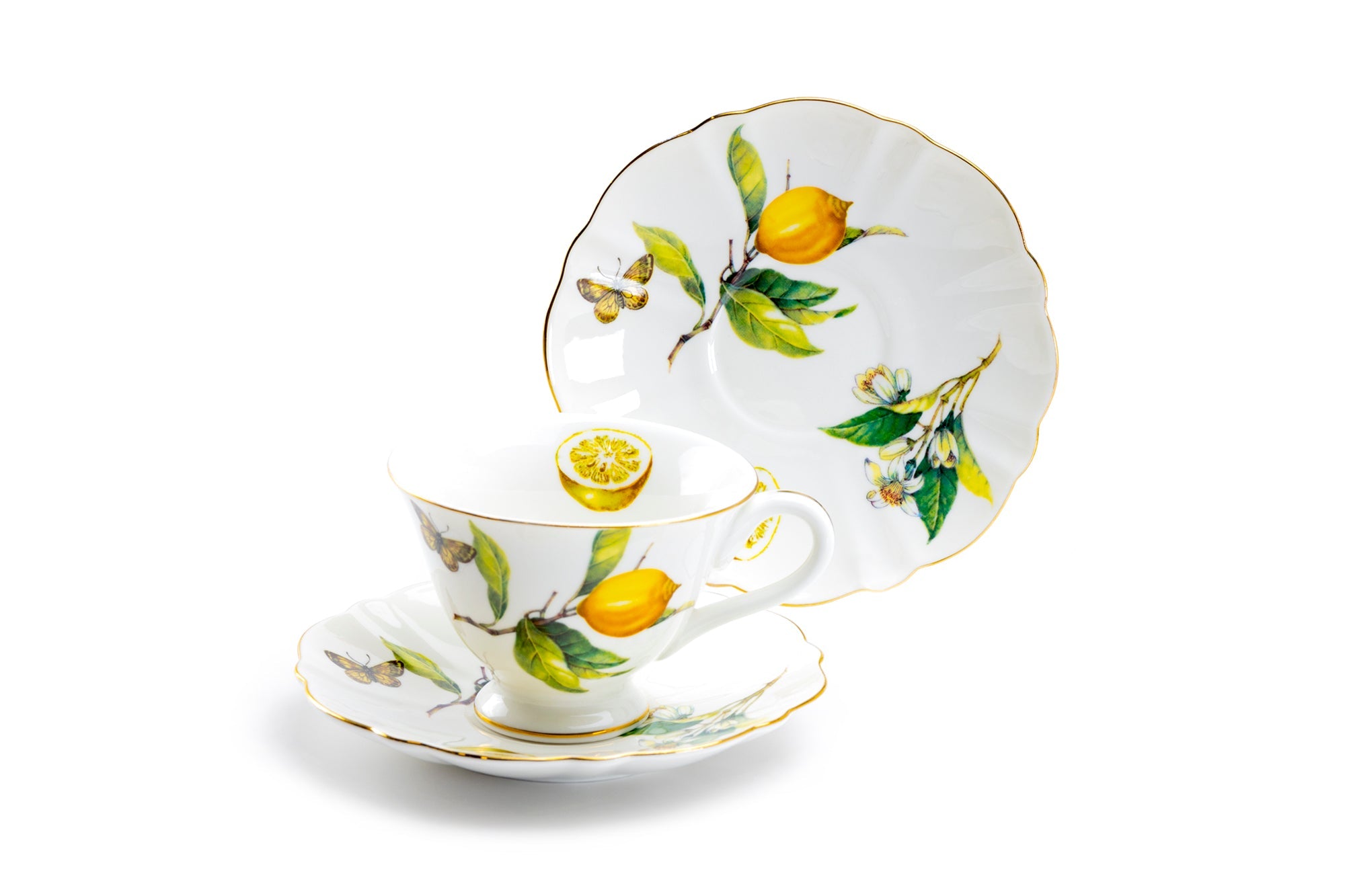 Lemon Butterfly Fine Porcelain Tea Cup and Saucer