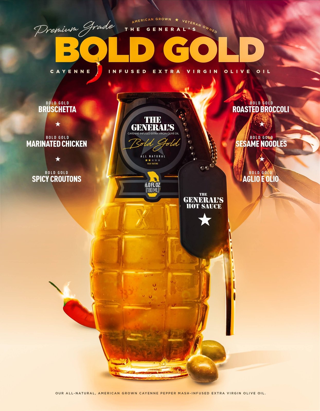 The General's Hot Sauce Bold Gold Cayenne-Infused Extra Virgin Olive Oil