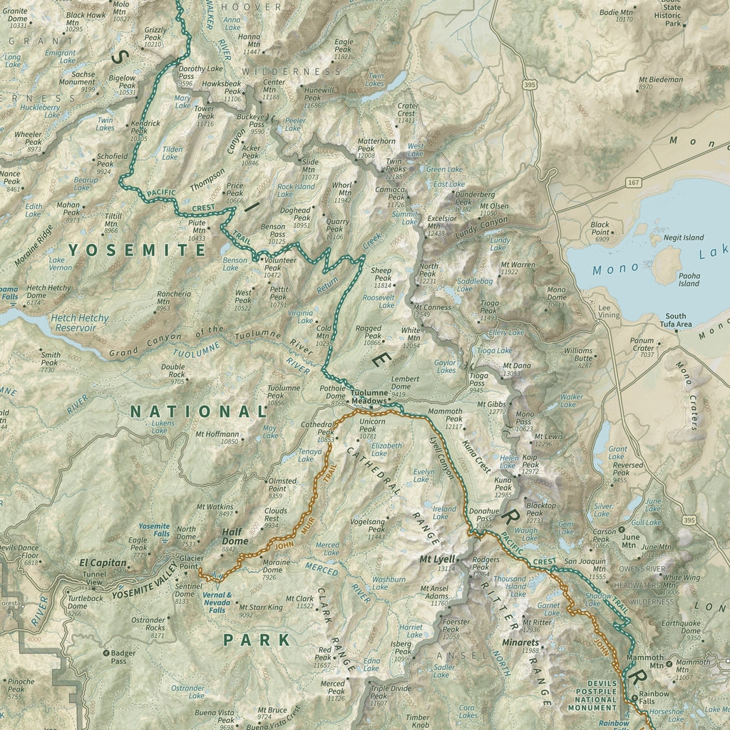 The John Muir Trail Shaded Relief Map - No Frame