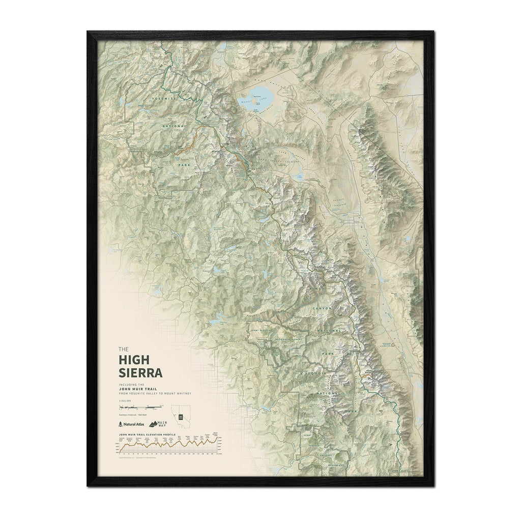 The John Muir Trail Shaded Relief Map - No Frame