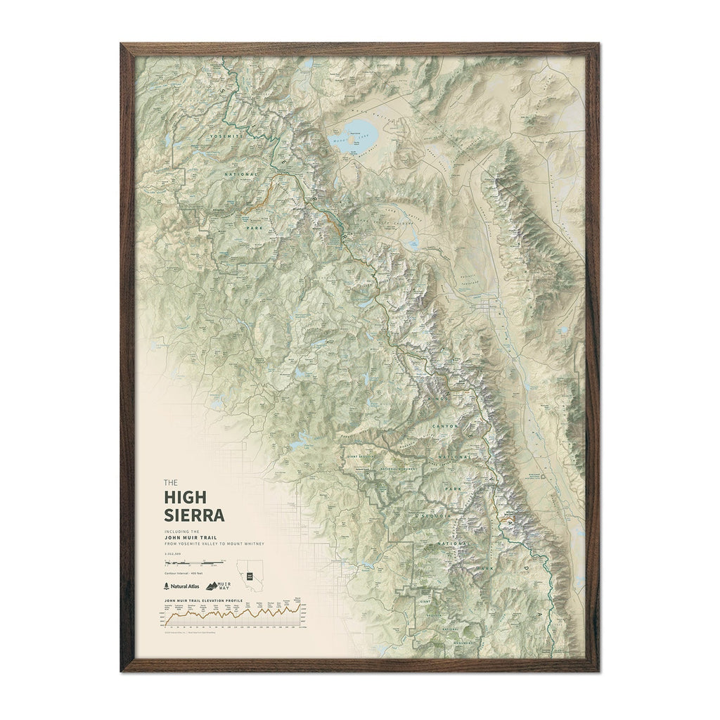 The John Muir Trail Shaded Relief Map - No Frame