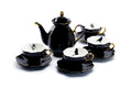 Black Gold Scallop Teapot + 4 Assorted Halloween Tea Cup and Saucer Sets - Ver. B
