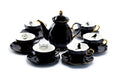 Black Gold Scallop Teapot + 6 Assorted Halloween Tea Cup and Saucer Sets - Ver. B