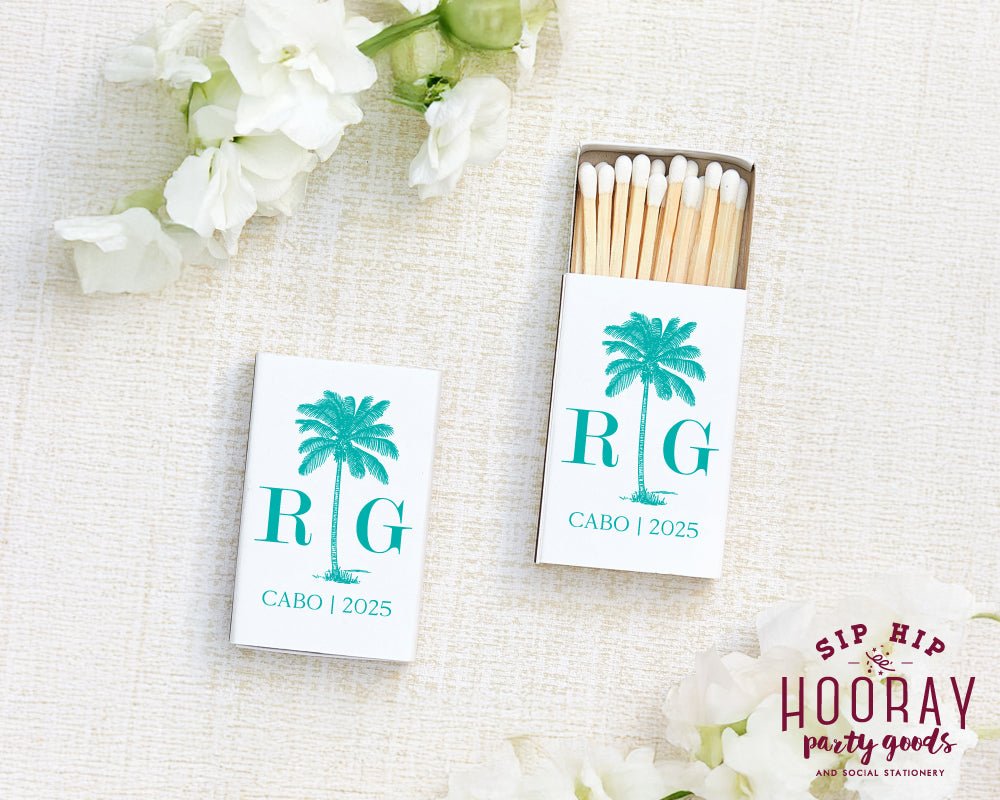 Tropical Wedding Palm Tree Matchboxes