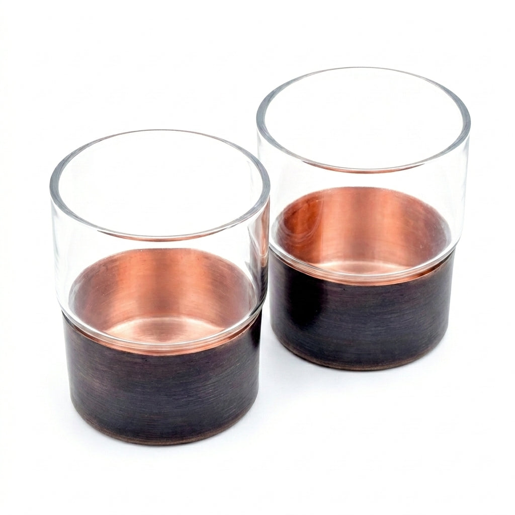 Set of two Copper Base Whiskey Glasses in Collector's box