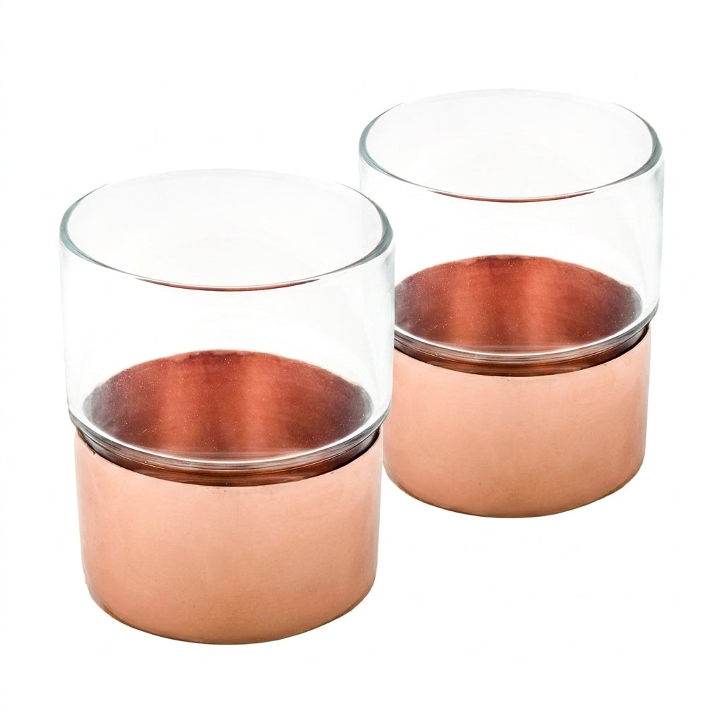 Set of two Copper Base Whiskey Glasses in Collector's box