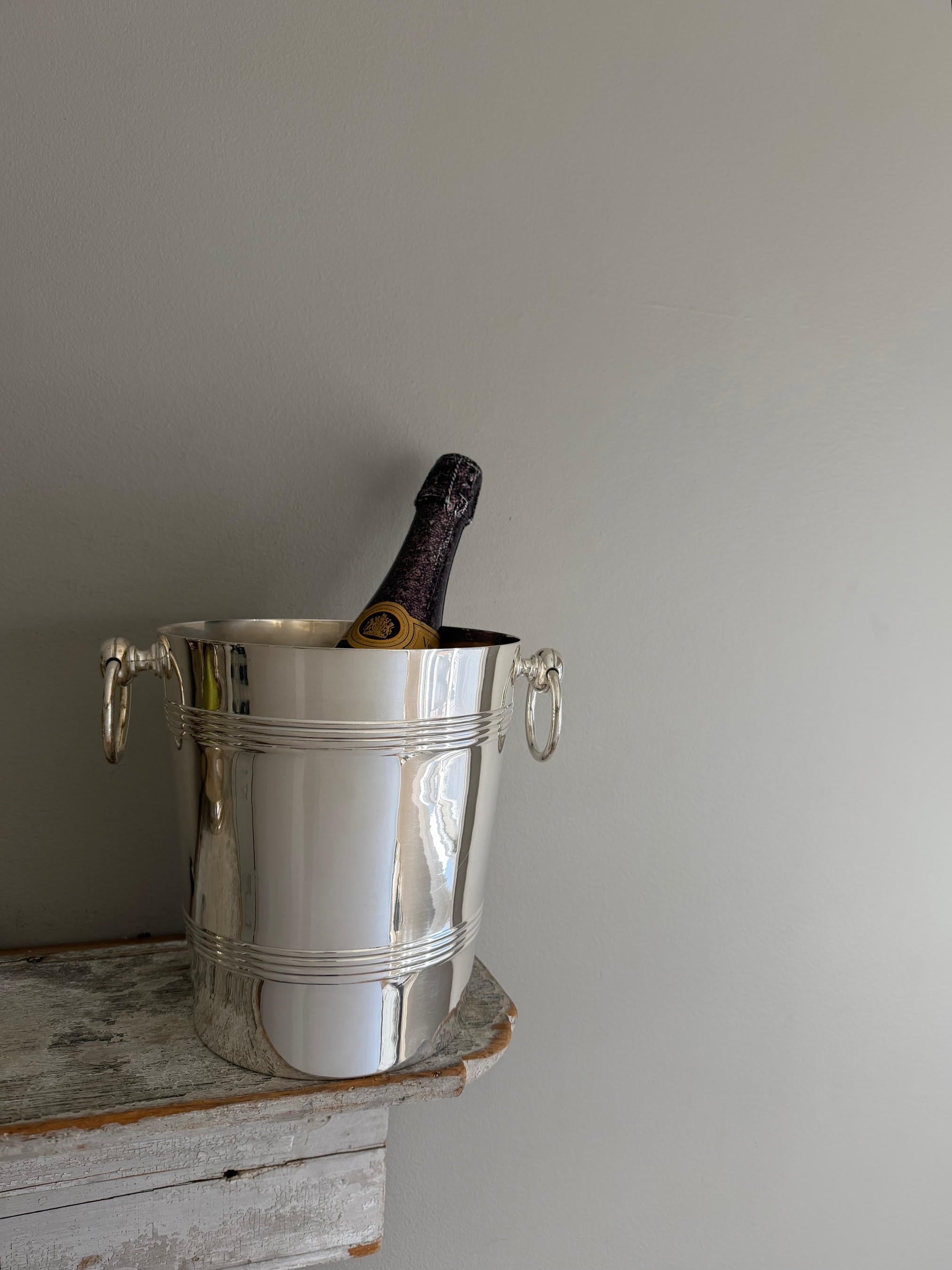 Hotel Silver Vintage Champagne Bucket with Banding & Ring Handles