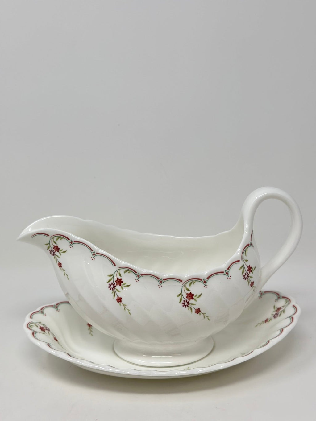 Wedgwood Pink Garland Gravy Boat with Stand